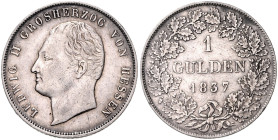 HESSEN-DARMSTADT, Ludwig II., 1830-1848, Gulden 1837.
 kl.Rdf., ss
AKS 103; J.38a