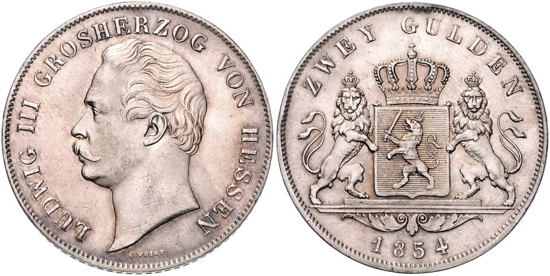 HESSEN-DARMSTADT, Ludwig III., 1848-1877, Doppelgulden 1854.
 vz/st
AKS 121; T...