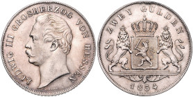 HESSEN-DARMSTADT, Ludwig III., 1848-1877, Doppelgulden 1854.
 vz/st
AKS 121; T.198; Dav.705