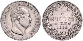 HOHENZOLLERN-SIGMARINGEN, Friedrich Wilhelm IV. von Preussen, 1849-1861, 1/2 Gulden 1852 A.
 ss/vz
AKS 21; J.22; KM 4