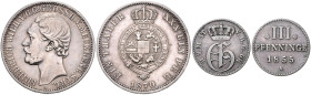 MECKLENBURG-STRELITZ, Friedrich Wilhelm, 1860-1904, Vereinstaler 1870 A. DAZU: III Pfennig 1855 A.
 2 Stk., ss
AKS 71; T.217; Dav.732; AKS 68