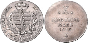 SACHSEN-WEIMAR-EISENACH, Carl August, 1775-1828, Konventionstaler 1813.
 f.st
AKS 1; T.381; Dav.842