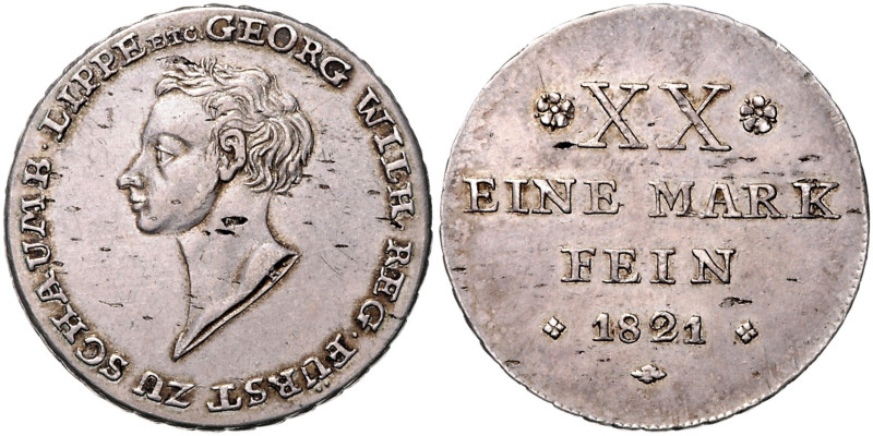 SCHAUMBURG-LIPPE, Georg Wilhelm, 1807-1860, 1/2 Taler 1821. 13,88g.
 Auflage 54...
