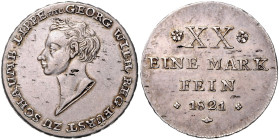 SCHAUMBURG-LIPPE, Georg Wilhelm, 1807-1860, 1/2 Taler 1821. 13,88g.
 Auflage 5400 Stk., f.vz
AKS 6; J.5