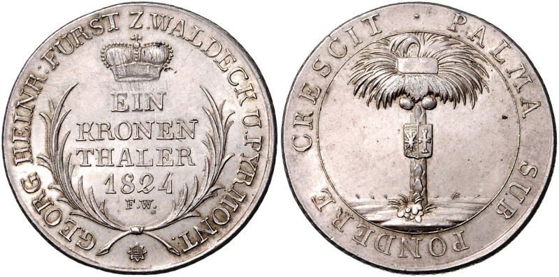 WALDECK-PYRMONT, Georg Heinrich, 1813-1845, Kronentaler 1824.
 vz/st
AKS 18; T...