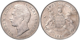 WÜRTTEMBERG, Wilhelm I., 1816-1864, Doppelgulden 1848.
 vz/st
AKS 76; T.437; Dav.957