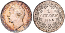 WÜRTTEMBERG, Wilhelm I., 1816-1864, Gulden 1854.
 st
AKS 85; J.70