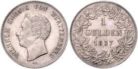 WÜRTTEMBERG, Wilhelm I., 1816-1864, Gulden 1837 AD.
 vz
AKS 84; J.63