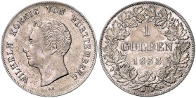 WÜRTTEMBERG, Wilhelm I., 1816-1864, Gulden 1838.
 f.vz
AKS 84; J.63