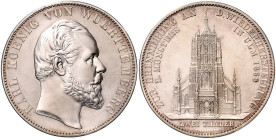 WÜRTTEMBERG, Karl, 1864-1891, Vereinsdoppeltaler 1869. Wiederherstellung des Ulmer Münsters.
 vz/st
AKS 131; T.442; Dav.961