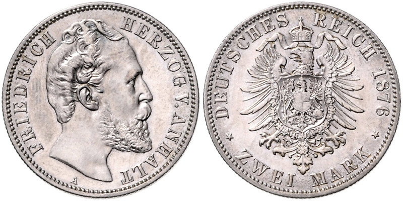 ANHALT, Friedrich I., 1871-1904, 2 Mark 1876 A.
 vz/st
J.19