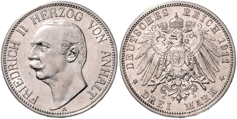 ANHALT, Friedrich II., 1904-1918, 3 Mark 1911 A.
 f.st
J.23