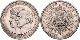 ANHALT, Friedrich II., 1904-1918, 3 Mark 1914 A. Silberhochzeit. 33mm; 16,68g; 12h.
 vz/st
J.24