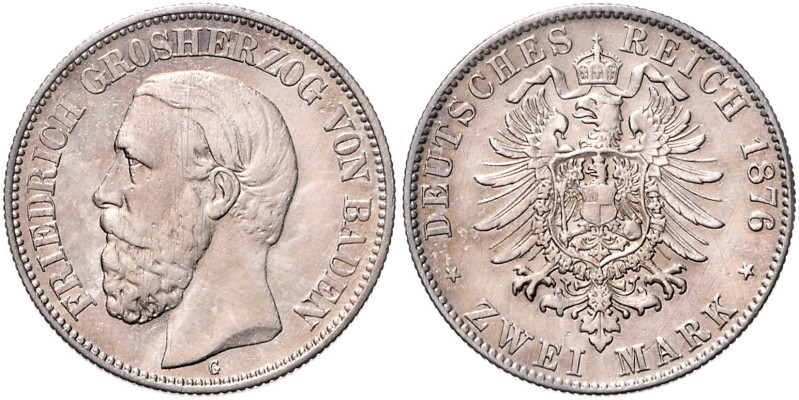 BADEN, Friedrich I., 1856-1907, 2 Mark 1876 G.
 f.vz
J.26