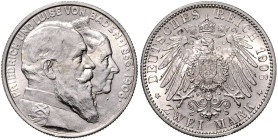 BADEN, Friedrich I., 1856-1907, 2 Mark 1906. 28,5mm; 11,12g; 12h.
 f.st
J.32; AKS 159