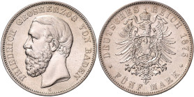 BADEN, Friedrich I., 1856-1907, 5 Mark 1875 G.
 f.vz
J.27