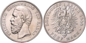 BADEN, Friedrich I., 1856-1907, 5 Mark 1888 G. Ohne Querstrich im A.
 f.vz
J.27F