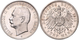 BADEN, Friedrich II., 1907-1918, 5 Mark 1913 G.
 f.st
J.40