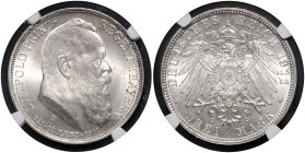 BAYERN, Luitpold, 1886-1912, 3 Mark 1911 D. 90. Geburtstag. 33mm; 16,67g; 12h.
 MS 65
J.49