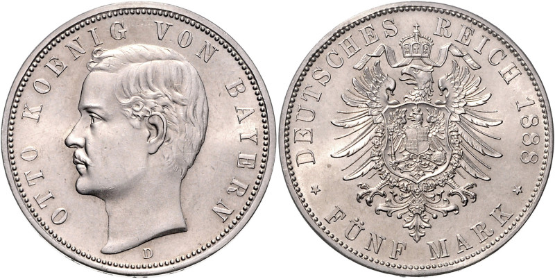 BAYERN, Otto, 1886-1913, 5 Mark 1888 D.
 st
J.44