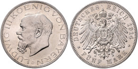 BAYERN, Ludwig III., 1913-1918, 5 Mark 1914 D.
 Prachtex., st
J.53