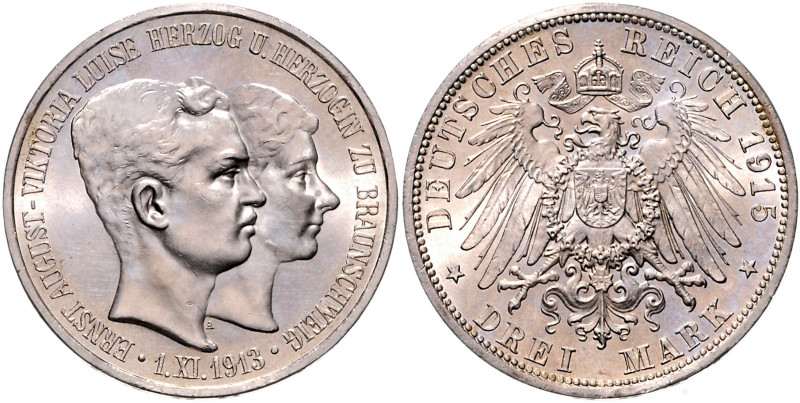BRAUNSCHWEIG-LÜNEBURG, Ernst August, 1913-1918, 3 Mark 1915 A. Regierungsantritt...