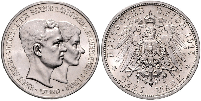 BRAUNSCHWEIG-LÜNEBURG, Ernst August, 1913-1918, 3 Mark 1915 A. Regierungsantritt...
