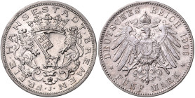 BREMEN, Freie Hansestadt, 5 Mark 1906 J.
 vz
J.60