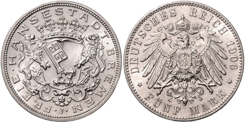 BREMEN, Freie Hansestadt, 5 Mark 1906 J.
 st
J.60