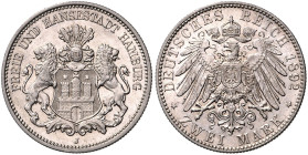 HAMBURG, Freie und Hansestadt, 2 Mark 1892 J.
 vz
J.61