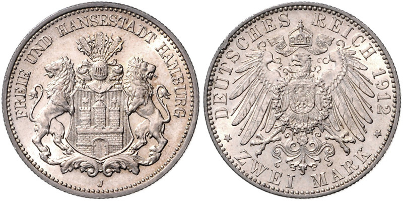 HAMBURG, Freie und Hansestadt, 2 Mark 1912 J.
 Rdf., f.st/st
J.63
