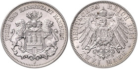 HAMBURG, Freie und Hansestadt, 2 Mark 1914 J.
 st
J.63