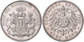 HAMBURG, Freie und Hansestadt, 5 Mark 1913 J.
 st
J.65