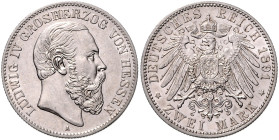 HESSEN, Ludwig IV., 1877-1892, 2 Mark 1891 A.
 Erstabschlag
J.70