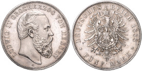 HESSEN, Ludwig IV., 1877-1892, 5 Mark 1888 A.
 vz
J.69