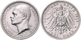 HESSEN, Ernst Ludwig, 1892-1918, 3 Mark 1917 A. 25-jähr. Reg.-Jub.
Ware ist regelbesteuert
standard taxation
Erstabschlag
J.77