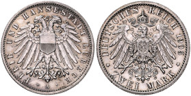 LÜBECK, Freie und Hansestadt, 2 Mark 1905 A. 28mm; 11,10g; 12h.
 vz+
J.81