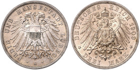 LÜBECK, Freie und Hansestadt, 3 Mark 1909 A.
 vz
J.82
