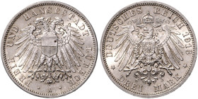 LÜBECK, Freie und Hansestadt, 3 Mark 1913 A.
 kl.Rdf., vz
J.82