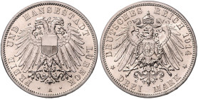 LÜBECK, Freie und Hansestadt, 3 Mark 1914 A.
 seltenes Jahr, st
J.82