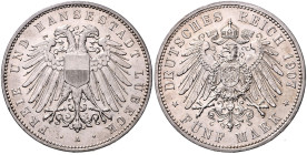 LÜBECK, Freie und Hansestadt, 5 Mark 1907 A.
 f.st
J.83