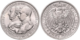 MECKLENBURG-SCHWERIN, Friedrich Franz IV., 1897-1918, 3 Mark 1915 A. 100-Jahrfeier.
 st
J.88