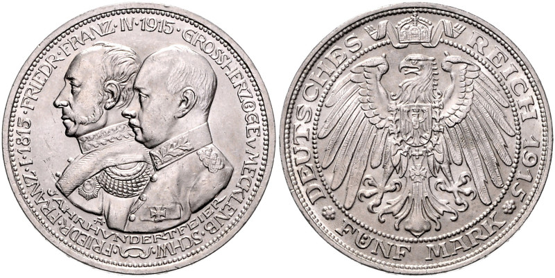 MECKLENBURG-SCHWERIN, Friedrich Franz IV., 1897-1918, 5 Mark 1915 A. 100-Jahrfei...