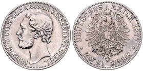 MECKLENBURG-STRELITZ, Friedrich Wilhelm, 1860-1904, 2 Mark 1877 A.
 f.vz
J.90