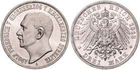 MECKLENBURG-STRELITZ, Adolf Friedrich V., 1904-1914, 3 Mark 1913 A.
 Prachtex., st
J.92
