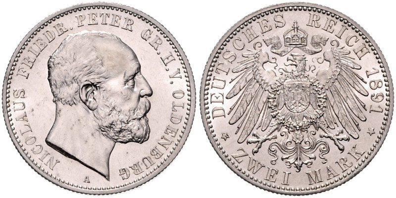 OLDENBURG, Nicolaus Friedrich Peter, 1853-1900, 2 Mark 1891 A.
 st
J.93