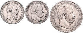 PREUSSEN, Wilhelm I., 1861-1888, 5 Mark 1876 A (ss; 38,5mm; 27,37g, 12h) DAZU:2 Mark 1876 A (ss; 28mm; 10,88g; 12h. FRIEDRICH III., 1888, 2 Mark 1888 ...