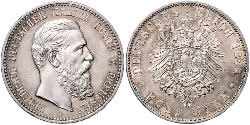 PREUSSEN, Friedrich III., 1888, 5 Mark 1888 A.
 st
J.99