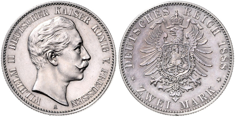 PREUSSEN, Wilhelm II., 1888-1918, 2 Mark 1888 A.
 st
J.100