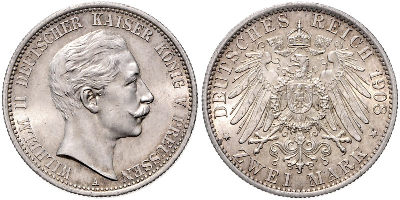 PREUSSEN, Wilhelm II., 1888-1918, 2 Mark 1908 A.
 st
J.102